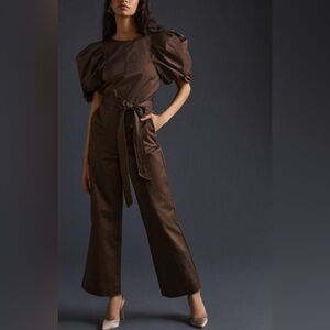 En Saison Chocolate Puff Sleeve Jumpsuit